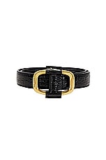 Saint Laurent Croc Embossed Oval Buckle Belt in Nero, view 3, click to view large image.