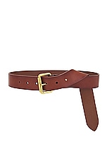 Saint Laurent Square Buckle Long Belt in Dark Brown Chocolate & Brown Chocolate, view 1, click to view large image.