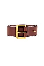 Saint Laurent Square Buckle Long Belt in Dark Brown Chocolate & Brown Chocolate, view 4, click to view large image.