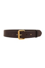 Saint Laurent Vegan Leather Square Belt in Brown Oak, view 1, click to view large image.