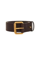 Saint Laurent Vegan Leather Square Belt in Brown Oak, view 3, click to view large image.