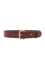 Saint Laurent Vegan Leather Square Belt in Dark Brown Chocolate, view 1, click to view large image.