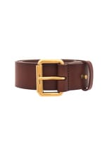 Saint Laurent Vegan Leather Square Belt in Dark Brown Chocolate, view 3, click to view large image.
