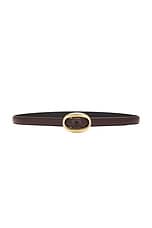 Saint Laurent Oval Belt in Dark Currant, view 1, click to view large image.