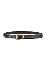 Saint Laurent Logo Leather Belt in Black, view 1, click to view large image.