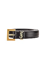 Saint Laurent Logo Leather Belt in Black, view 3, click to view large image.
