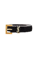 Saint Laurent Light Suede Belt in Black, view 3, click to view large image.