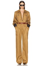 Saint Laurent Long Sleeve Jumpsuit in Camel, view 1, click to view large image.