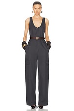 Saint Laurent Sleeveless Jumpsuit in Gris Fonce, view 1, click to view large image.