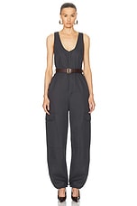 Saint Laurent Sleeveless Jumpsuit in Gris Fonce, view 2, click to view large image.