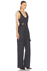 Saint Laurent Sleeveless Jumpsuit in Gris Fonce, view 3, click to view large image.