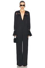 Saint Laurent Tie Front Long Jumpsuit in Noir, view 1, click to view large image.