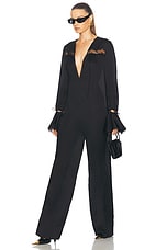 Saint Laurent Tie Front Long Jumpsuit in Noir, view 4, click to view large image.