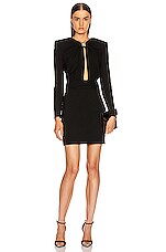 Saint Laurent Long Sleeve Keyhole Mini Dress in Black | FWRD
