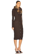 Saint Laurent Long Sleeve Midi Dress in Marron, Beige, & Noir, view 2, click to view large image.