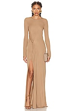 Saint Laurent Jersey Long Sleeve Gown in Natural, view 1, click to view large image.