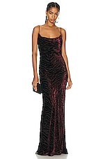 Saint Laurent Sleeveless Draped Gown in Noir Bordeaux, view 1, click to view large image.