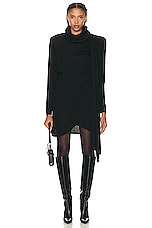 Saint Laurent Hooded Draped Dress in Noir, view 1, click to view large image.