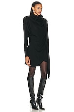 Saint Laurent Hooded Draped Dress in Noir, view 2, click to view large image.