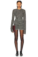 Saint Laurent Ruched Long Sleeve Dress in Noir Craie, view 1, click to view large image.