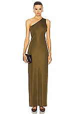 Saint Laurent One Shoulder Maxi Dress in Vert Mousse, view 1, click to view large image.