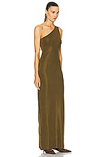 Saint Laurent One Shoulder Maxi Dress in Vert Mousse, view 2, click to view large image.