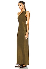Saint Laurent One Shoulder Maxi Dress in Vert Mousse, view 3, click to view large image.