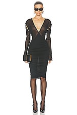Saint Laurent Jersey Long Sleeve Dress in Noir, view 1, click to view large image.