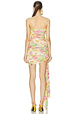 Saint Laurent Ruched Strapless Dress in Craie Rose Vert, view 4, click to view large image.