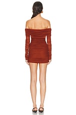 Saint Laurent Off Shoulder Tulle Dress in Rouge Fonce, view 3, click to view large image.