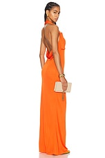 Saint Laurent Jersey Halterneck Dress in Orange, view 1, click to view large image.