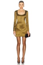 Saint Laurent Long Sleeve Mini Dress in Vert Kaki, view 1, click to view large image.