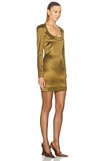 Saint Laurent Long Sleeve Mini Dress in Vert Kaki, view 2, click to view large image.