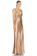 Saint Laurent Satin Long Dress in Rose Des Sables, view 2, click to view large image.