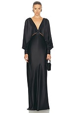 Saint Laurent V-neck Long Dress in Noir, view 2, click to view large image.