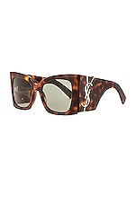 Saint Laurent Blaze Sunglasses in Shiny Medium Havana, view 2, click to view large image.