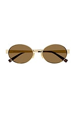 Saint Laurent Round Sunglasses in Gold & Brown, view 1, click to view large image.