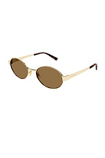 Saint Laurent Round Sunglasses in Gold & Brown, view 2, click to view large image.