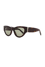 Saint Laurent Cat Eye Sunglasses in Havana & Green, view 2, click to view large image.