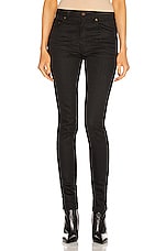 Saint Laurent Medium Waist Skinny Jean in Used Black, view 1, click to view large image.