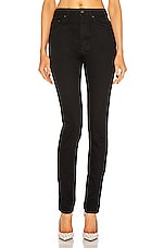 Saint Laurent High Waist Skinny Jean in Worn Black, view 1, click to view large image.