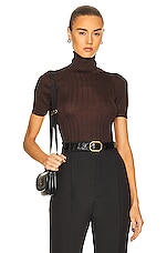 Saint Laurent Short Sleeve Turtleneck Sweater in Marron, view 1, click to view large image.