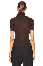 Saint Laurent Short Sleeve Turtleneck Sweater in Marron, view 3, click to view large image.
