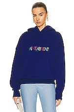 Saint Laurent Oversized Hoodie in Bleu & Multicolore, view 1, click to view large image.