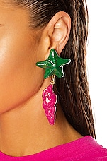 Saint Laurent Star and Seashell Earrings in Light Gold & Pink & Green, view 2, click to view large image.