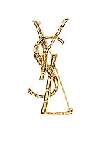 Saint Laurent Textured Crocodile YSL Brooch in Gold, view 1, click to view large image.