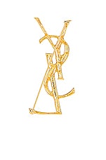Saint Laurent Textured Crocodile YSL Brooch in Gold, view 3, click to view large image.