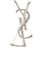 Saint Laurent Opyum Textured Croco Brooch in Argent Oxyde, view 3, click to view large image.