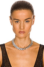 Saint Laurent Rhinestone Thick Curb Chain Necklace in Argent Oxyde & Crystal, view 2, click to view large image.