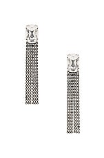 Saint Laurent Cocktail Earrings in Argent Oxyde & Crystal, view 1, click to view large image.